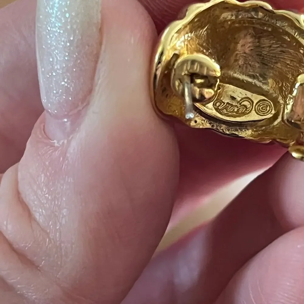 Vintage Estate Huggie Style Gold Chunky Gold Tone Swirl Studs Signed CORO